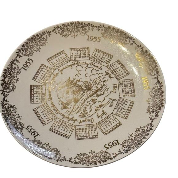 1955 Calendar Plate Floral Designs Windmill Dish Birth Year Dutch Celebration - Picture 2 of 8